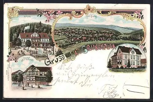 Lithographie Bad Grünenplan, Gasthof zur Hoffnung, Kurhaus, Oberförsterei