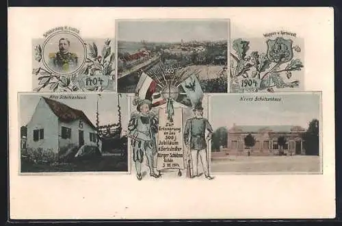 AK Gerbstedt, Gasthof Neues Schützenhaus, Altes Schützenhaus, Schützenkönig R. Endlich, Fahnen und Zielscheibe