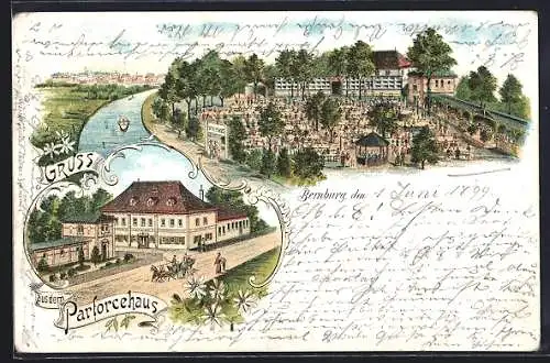 Lithographie Bernburg, Ansichten des Parforcehaus