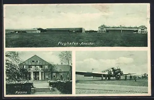 AK Fürth / Bayern, Flughafen Fürth - Nürnberg, Kasino, Start Junkers Flugzeug