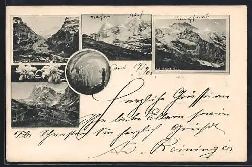 Vorläufer-AK Grindelwald, 1895, Kleine Scheidegg, Bergütte und Ortsansicht im Edelweiss-Passepartout