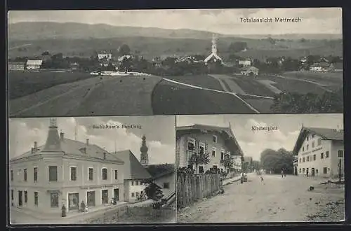 AK Mettmach, Handlung Bachleitner, Kirchenplatz, Totalansicht