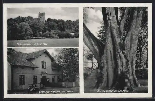 AK Tempen, Gasthaus Ännchen von Tharau v. Emil Schirmacher, Ordenskirche, Ännchenlinde