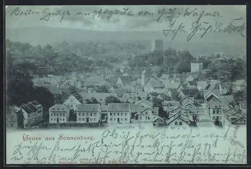 Mondschein-AK Sonnenberg / Wiesbaden, Teilansicht mit Strassenpartie