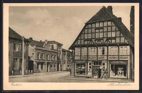 AK Eutin, Marktplatz mit Geschäft von Alfred Krasky