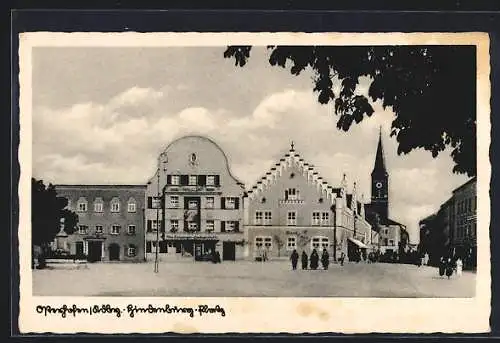 AK Osterhofen /Ndb., Hindenburg-Platz mit Geschäft und Bank