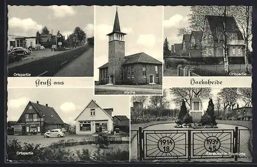 AK Harksheide, Kirche, Ehrenmal in Glashütte, verschiedene Ortsansichten