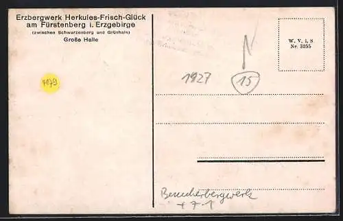 AK Fürstenberg i. Erzgebirge, Besucherbergwerk Herkules-Frisch-Glück, Grosse Halle, Bergbau