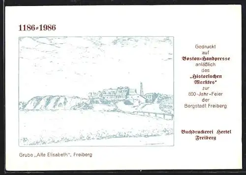 Künstler-AK Freiberg / Sachsen, 800-Jahr-Feier der Bergstadt, Grube Alte Elisabeth