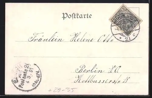 Passepartout-Lithographie Berlin, Ansichten auf Kleeblatt, Königl. Schloss, National-Denkmal