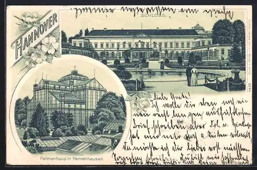 Lithographie Hannover, Schloss, Palmenhaus in Herrenhausen