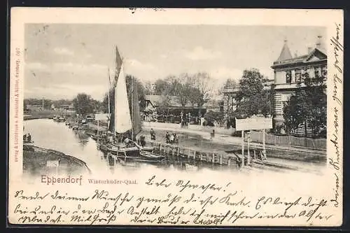 AK Hamburg-Eppendorf, Winterhuder-Quai mit Segelboot