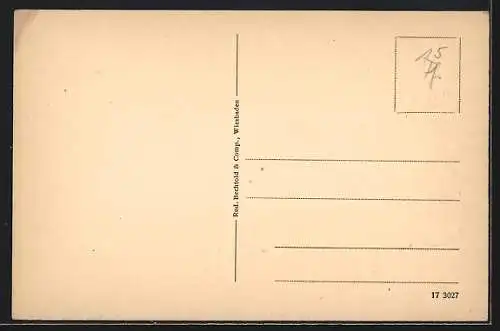 Lithographie Schierstein, Restauration von Albert Ermert W, Gartenwirtschaft, Krieger Denkmal