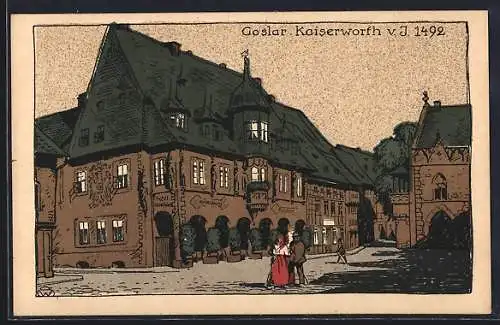 Steindruck-AK Goslar, Hotel Kaiserworth v. J. 1492