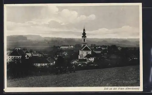 AK Zell an der Pram, Blick von der Bergwiese auf den Ort