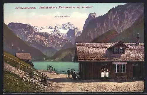 AK Gosau, Tiefenbacher`s Gasthof am Gosausee mit Dachstein