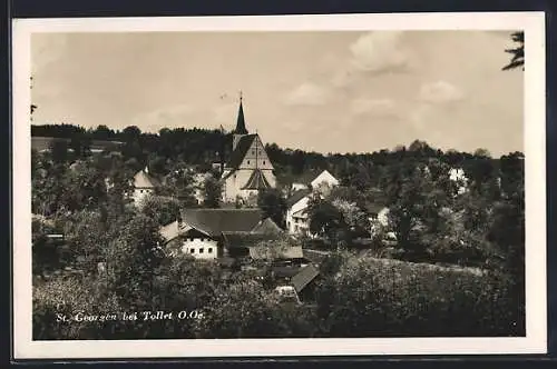 AK St. Georgen bei Grieskirchen, Ortsansicht mit der Kirche