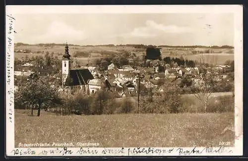 AK Peuerbach, Blick über die Dächer der Ortschaft vom Berg aus