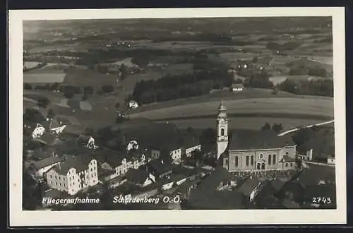 AK Schardenberg, Ortspanorama mit Kirche, Fliegeraufnahme