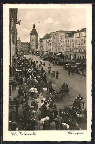 AK Wels, Belebte Szene vom Wochenmarkt