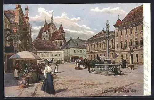 Künstler-AK Eggenburg, Blick auf den Hauptplatz