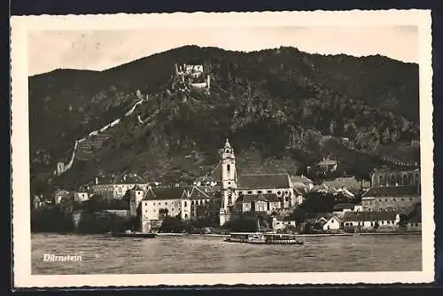 AK Dürnstein, Uferpartie mit Ruine