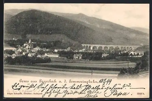 AK Payerbach / Semmeringbahn, Totale mit Eisenbahnviadukt