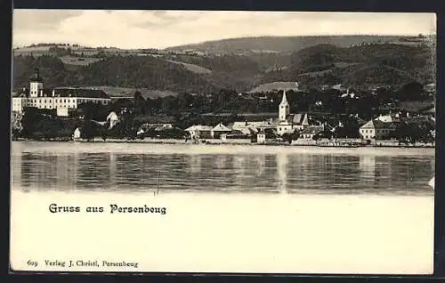 AK Persenbeug, Uferpartie mit Schloss