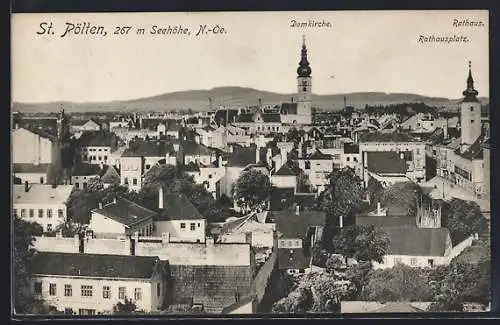 AK St. Pölten, Teilansicht mit Domkirche, Rathaus und Rathausplatz