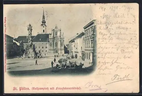 AK St. Pölten, Rathausplatz mit Franziskanerkirche