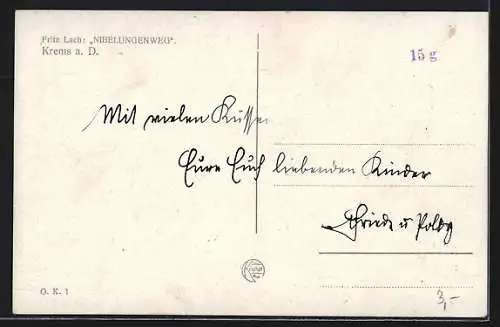 Künstler-AK Krems a. D., Teilansicht von Fritz Lach, Nibelungenweg