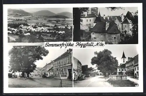 AK Pöggstall /N. Oe., Gasthof zum goldenen Becher, Brunnen, Ortspartie