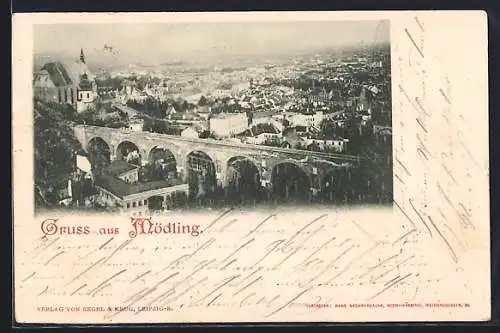 AK Mödling, Teilansicht mit Viadukt