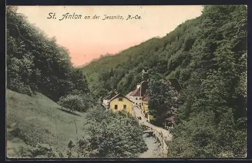 AK St. Anton an der Jessnitz, Ortsansicht mit Kirche