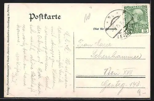 AK St. Pölten /N. Oe., Strassenpartie mit Denkmal