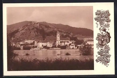 AK Dürnstein /Wachau, Uferpartie mit Eildampfer, Wien, Volksoper, Wachauer Frühlingsfest 1938