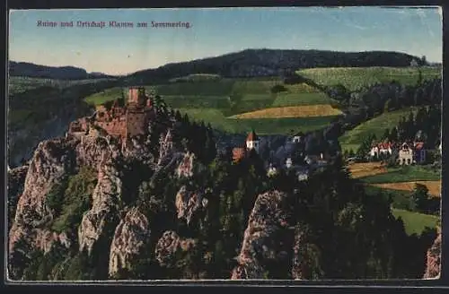 AK Breitenstein /N.-Oe., Klamm am Semmering, Panorama mit Ruine