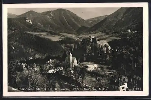 AK Breitenstein /N.-Oe., Klamm am Semmering, Panorama mit Kirche