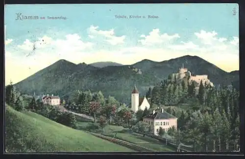 AK Breitenstein /N.-Oe., Klamm am Semmering, Schule, Kirche und Ruine