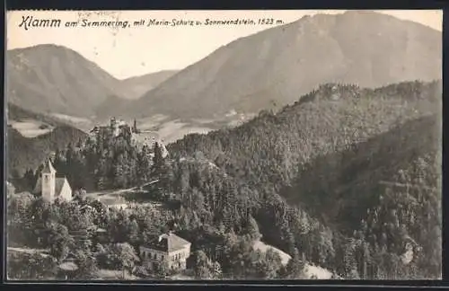 AK Breitenstein /N.-Oe., Klamm am Semmering, Panorama mit Maria-Schutz und Sonnwendstein