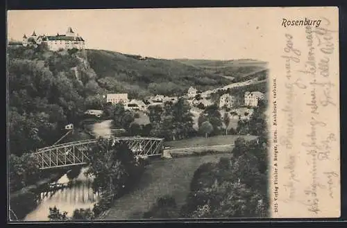 AK Rosenburg, Blick auf den Ort mit Brücke und Schloss