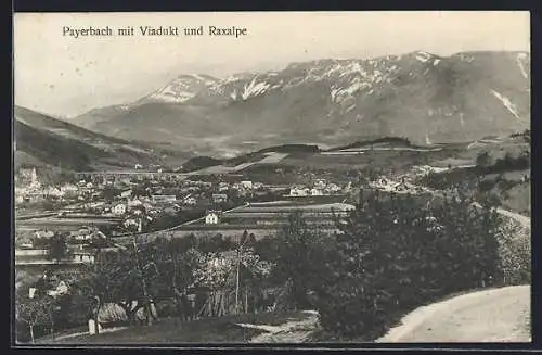 AK Payerbach, Teilansicht mit Viadukt und Raxalpe