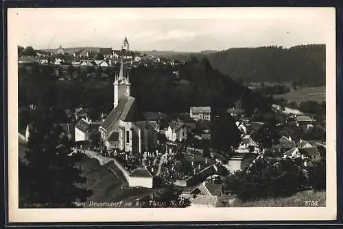 AK Drosendorf a.d.Thaya, Blick über den Ort mit Kirche und Friedhof