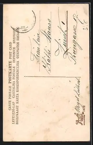 AK Schornsteinfeger-Puppe mit Kleeblättern und Hufeisen, Prosit Neujahr