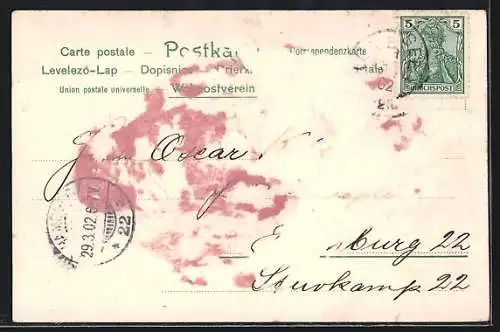 Präge-AK Ostergrüsse, Zwerg mit zerbrochener Eierschale