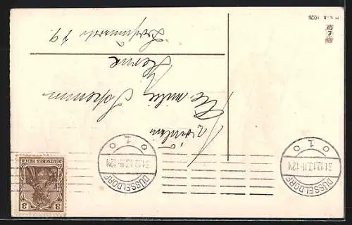 Präge-AK Neujahrsgruss, Schornsteinfeger mit einem Schlitten mit Glückskorb für Mädchen