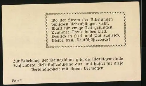 Notgeld Senftenberg 1920, 50 Heller, Ortsansicht und Wappen, Serie II