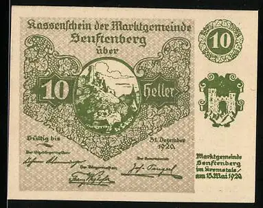 Notgeld Senftenberg 1920, 10 Heller, Burgruine und Gedicht, Serie II