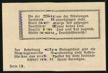 Notgeld Senftenberg 1920, 10 Heller, Burgruine und Gedicht, Serie II