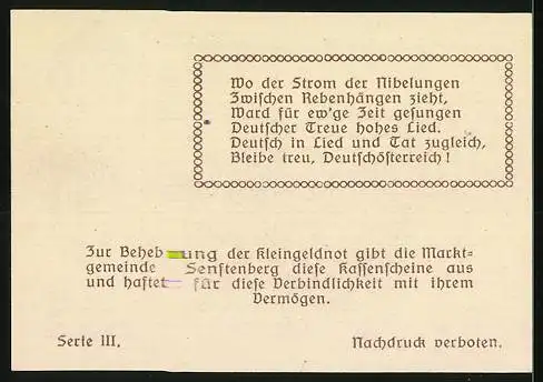 Notgeld Senftenberg 1920, 20 Heller, Burgmotiv und Wappen, Gültig bis 31. Dezember 1920, Serie III